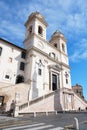 Rome, Italy: TrinitÃÂ  dei Monti, the church on top of the Spanish Steps in Piazza di Spagna Royalty Free Stock Photo